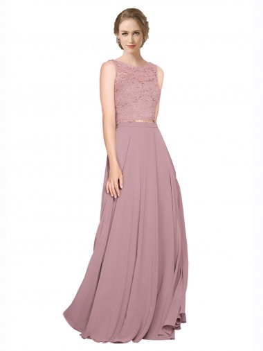 A-Linien Illusion Ausschnitt Chiffon Spitze Lange Brautjungfernkleider / Abiballkleider Verkauf