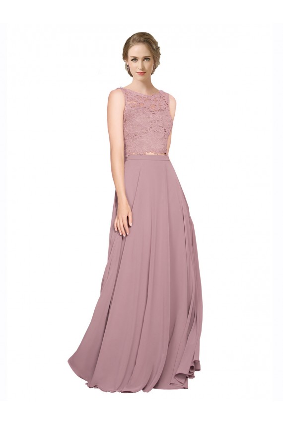 A-Linien Illusion Ausschnitt Chiffon Spitze Lange Brautjungfernkleider / Abiballkleider Kaufen