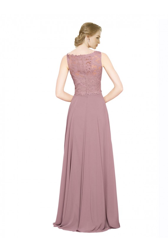 A-Linien Illusion Ausschnitt Chiffon Spitze Lange Brautjungfernkleider / Abiballkleider Kaufen