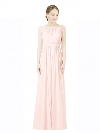 A-Linien Jewel Chiffon Lange Brautjungfernkleider Verkauf
