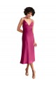 A-Linien V-Ausschnitt Midi Stretch-Satin Kurze Formale Brautjungfernkleider / Abendkleider / Abiballkleider / Cocktailkleider / Heimkehr Kleider Kaufen