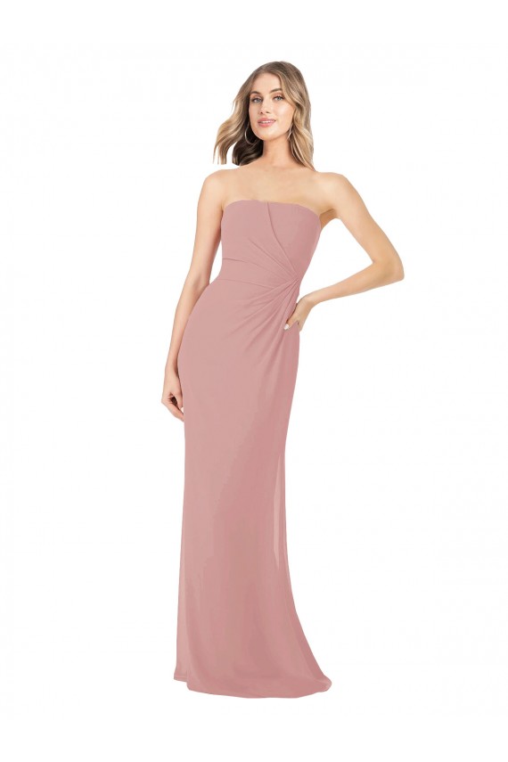 Altrosa Etui Trägerlos Chiffon Lange Brautjungfernkleider Kaufen