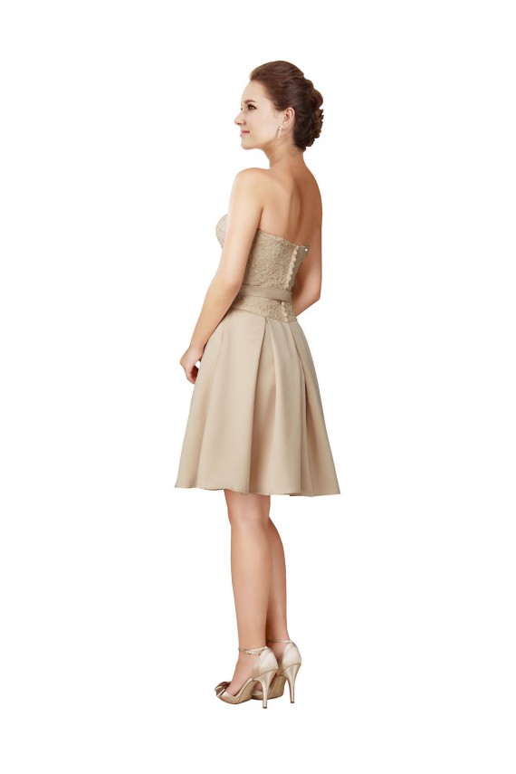 Champagner A-Linien Knielang Satin Spitze Kurze Brautjungfernkleider Kaufen