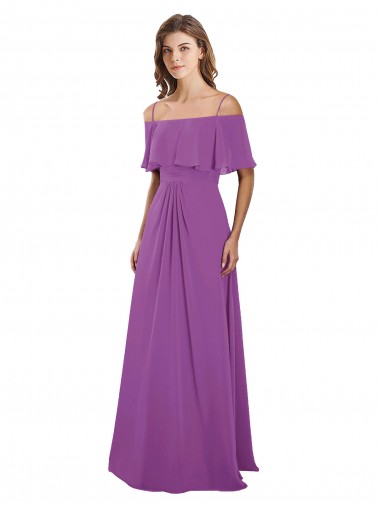 Dahlie A-Linien Off-Schulter Spaghetti-Träger Chiffon Lange Brautjungfernkleider Verkauf