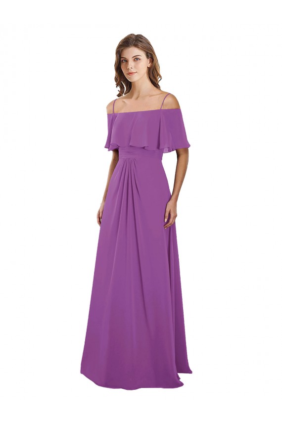 Dahlie A-Linien Off-Schulter Spaghetti-Träger Chiffon Lange Brautjungfernkleider Kaufen