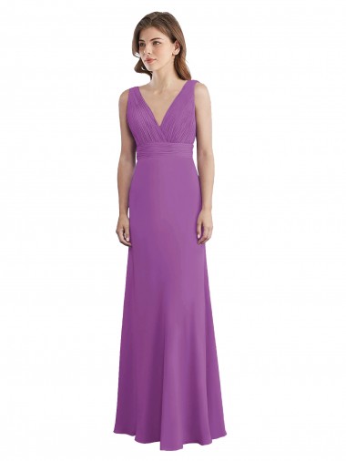 Dahlie A-Linien V-Ausschnitt Chiffon Lange Brautjungfernkleider Verkauf