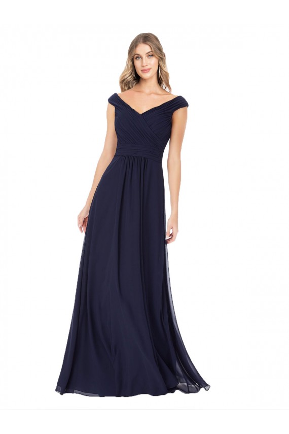 Dunkelmarine A-Linien Off-Schulter Chiffon Lange Brautjungfernkleider Kaufen