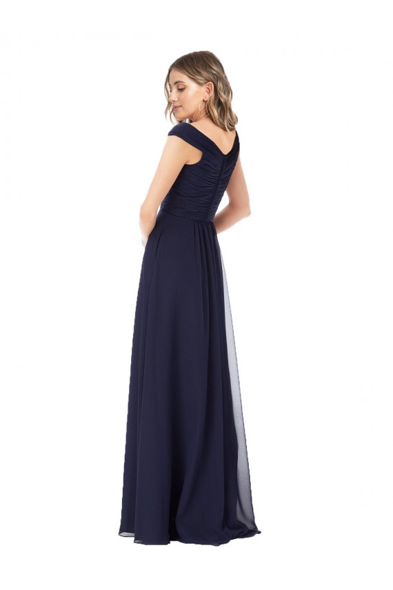 Dunkelmarine A-Linien Off-Schulter Chiffon Lange Brautjungfernkleider Kaufen