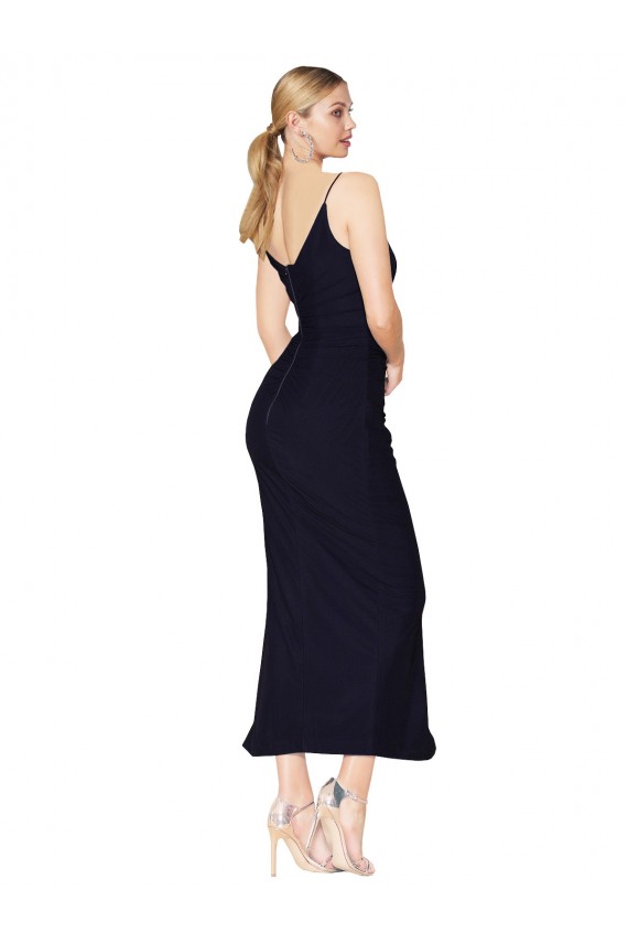Dunkelmarine Meerjungfrau V-Ausschnitt Knielang Chiffon Kurze Formale Brautjungfernkleider / Abendkleider / Abiballkleider / Cocktailkleider / Heimkehr Kleider Kaufen