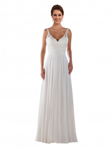 Elfenbein A-Linien Kapelle-schleppe Chiffon Klassisch Boho Brautkleider Verkauf