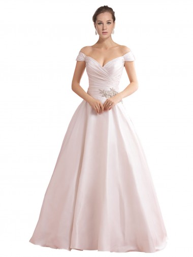 Elfenbein A-Linien Off-Schulter Kapelle-schleppe Satin Brautkleider Verkauf