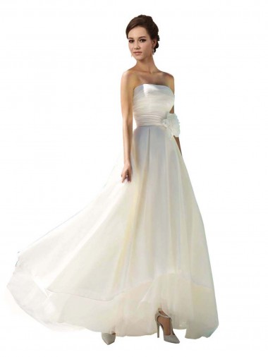 Elfenbein A-Linien Trägerlos Chiffon Brautkleider Verkauf