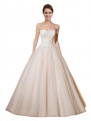 Elfenbein & Champagner Prinzessin Kapelle-schleppe Tüll Spitze Brautkleider Verkauf