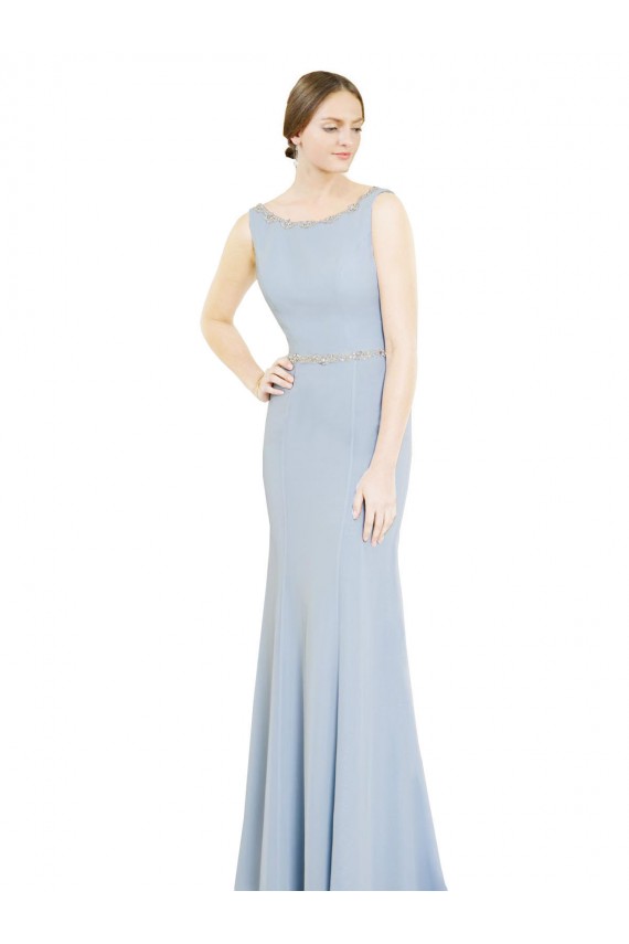 Helles Himmelblau A-Linien Bootshals Stehkragen Ausschnitt Chiffon Lange Brautjungfernkleider Kaufen