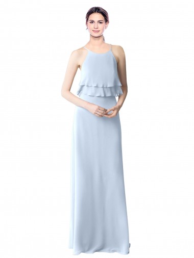 Helles Himmelblau A-Linien Neckholder Chiffon Lange Brautjungfernkleider Verkauf