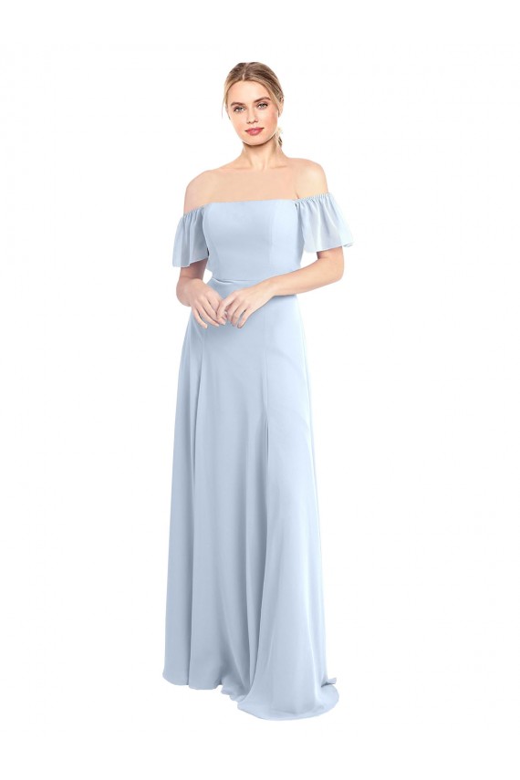 Helles Himmelblau A-Linien Off-Schulter Quadrat Ausschnitt Chiffon Lange Brautjungfernkleider Kaufen