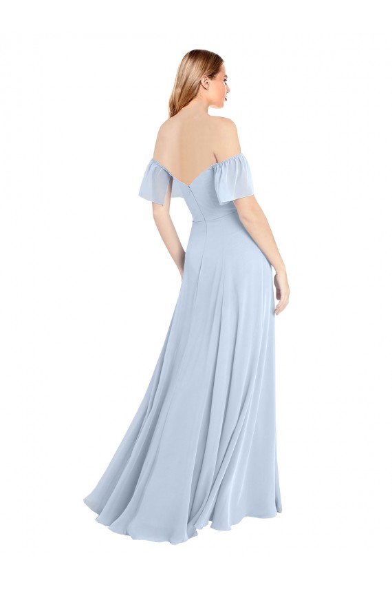 Helles Himmelblau A-Linien Off-Schulter Quadrat Ausschnitt Chiffon Lange Brautjungfernkleider Kaufen