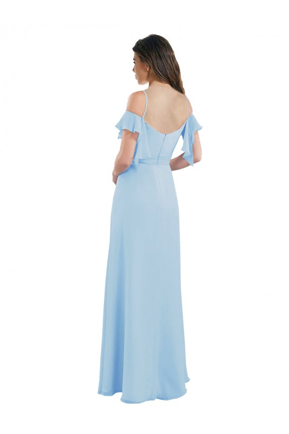 Helles Himmelblau A-Linien Spaghetti-Träger Chiffon Lange Brautjungfernkleider Kaufen