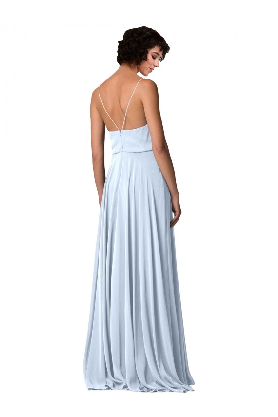 Helles Himmelblau A-Linien Spaghetti-Träger V-Ausschnitt Chiffon Lange Brautjungfernkleider Kaufen