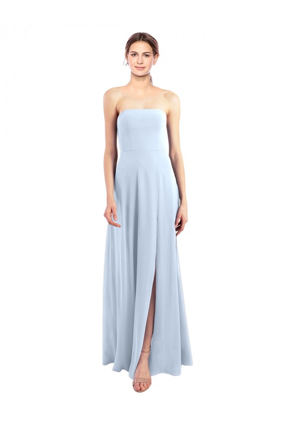 Helles Himmelblau A-Linien Trägerlos Chiffon Lange Brautjungfernkleider Kaufen