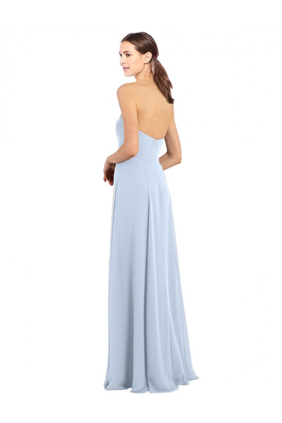 Helles Himmelblau A-Linien Trägerlos Chiffon Lange Brautjungfernkleider Kaufen