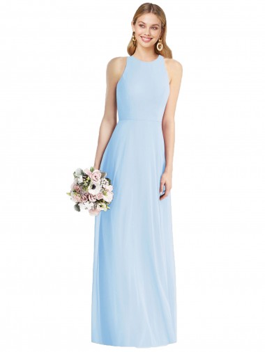 Helles Himmelblau Trompete Neckholder Chiffon Lange Brautjungfernkleider Verkauf