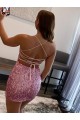 Hot Rosa Etui Spaghetti-Träger Kurze Samt Paillette Kurze Abiballkleider Kaufen