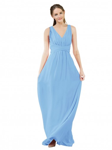Immergrün A-Linien V-Ausschnitt Chiffon Lange Brautjungfernkleider Verkauf