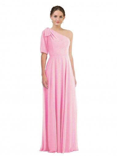 Kaum Rosa Trompete Eine-Schulter Chiffon Lange Brautjungfernkleider Verkauf