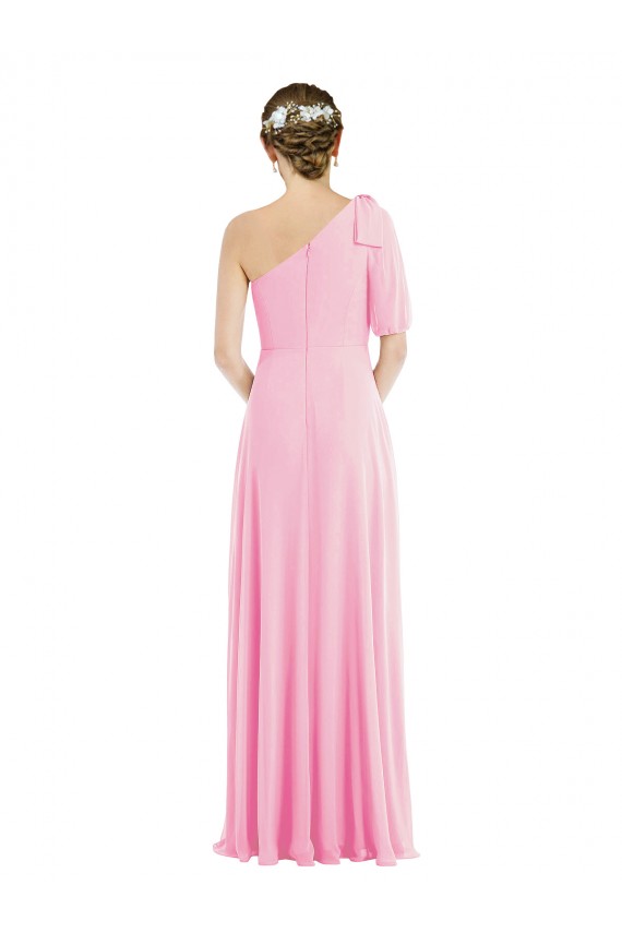 Kaum Rosa Trompete Eine-Schulter Chiffon Lange Brautjungfernkleider Kaufen