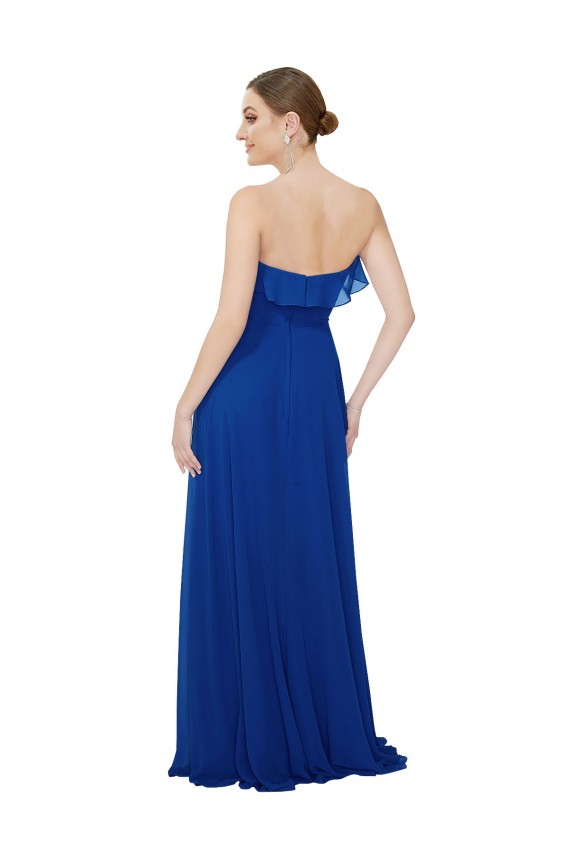 Königsblau A-Linien Trägerlos Chiffon Lange Brautjungfernkleider Kaufen