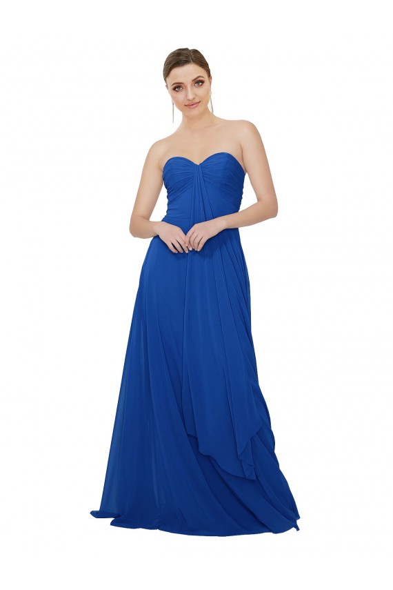 Königsblau A-Linien Trägerlos Chiffon Lange Brautjungfernkleider Kaufen