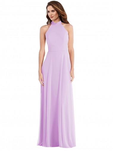 Lila A-Linien Neckholder Chiffon Lange Brautjungfernkleider Verkauf