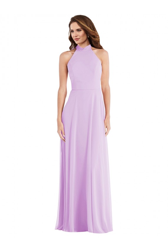 Lila A-Linien Neckholder Chiffon Lange Brautjungfernkleider Kaufen