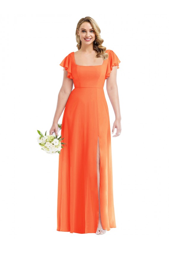 Mandarinen-Tango A-Linien Quadrat Ausschnitt Chiffon Lange Brautjungfernkleider Kaufen