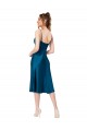 Pfauenblau A-Linien V-Ausschnitt Midi Seidiger Satin Kurze Brautjungfernkleider / Abiballkleider / Cocktailkleider / Heimkehr Kleider Kaufen