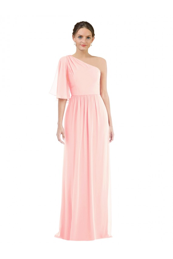 Rosa A-Linien Eine-Schulter Chiffon Lange Brautjungfernkleider Kaufen