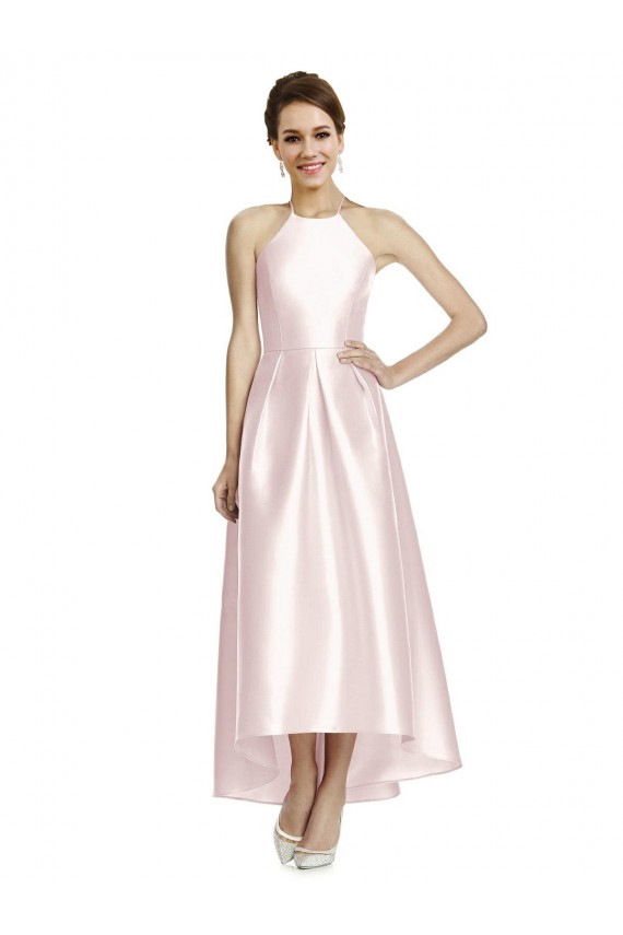 Rosa A-Linien Spaghetti-Träger Neckholder Satin Lange Brautjungfernkleider Kaufen