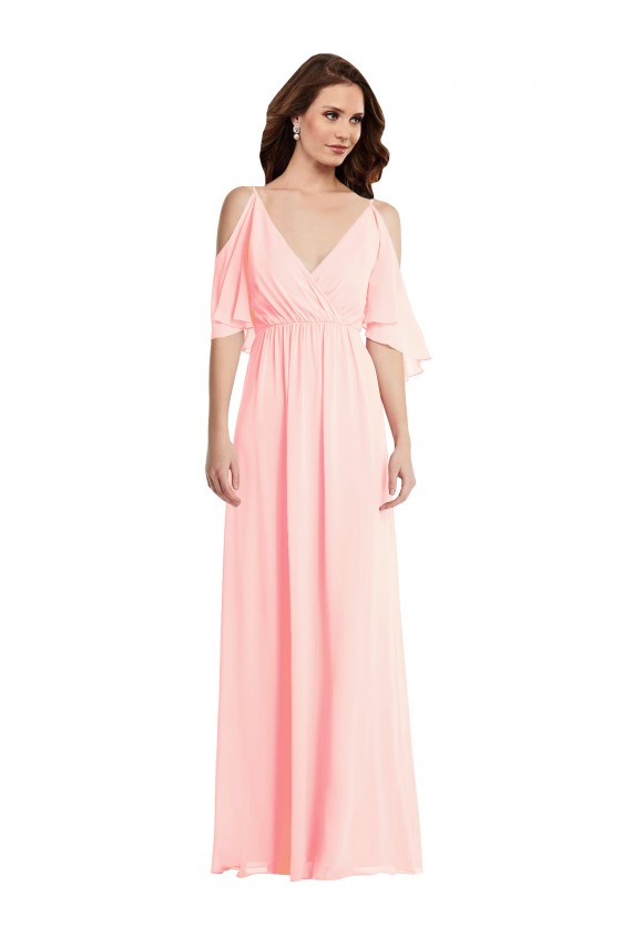 Rosa A-Linien V-Ausschnitt Chiffon Lange Brautjungfernkleider Kaufen