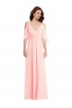 Rosa A-Linien V-Ausschnitt Chiffon Lange Brautjungfernkleider Kaufen