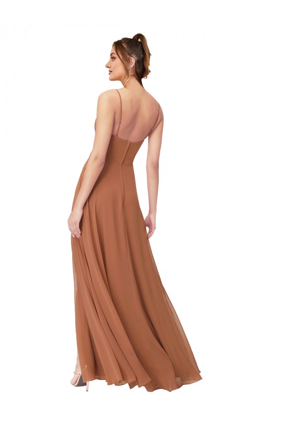 Rosenholz A-Linien Haube Ausschnitt Chiffon Lange Brautjungfernkleider Kaufen