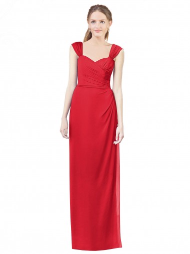 Rot A-Linien Chiffon Lange Brautjungfernkleider Verkauf