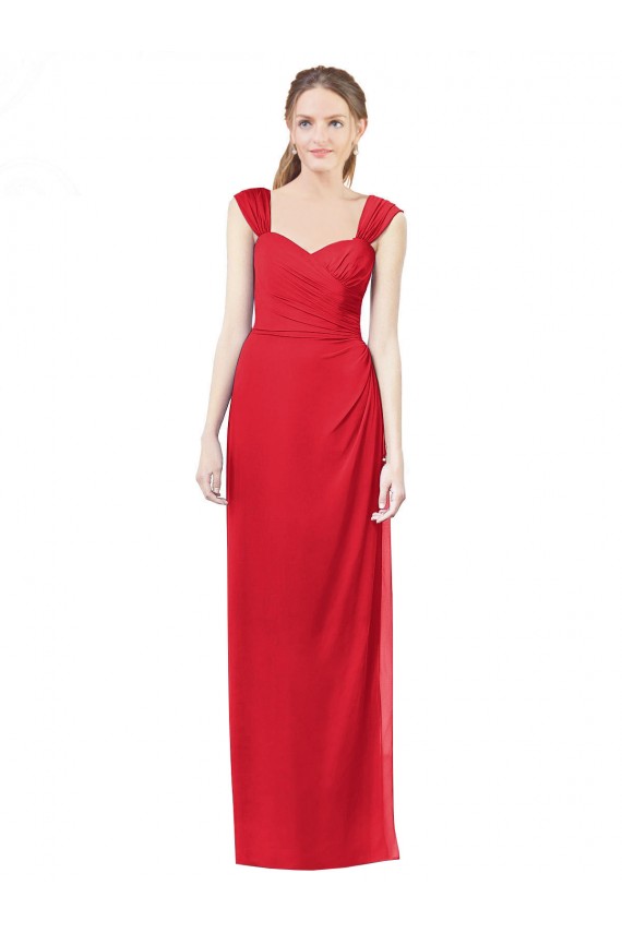 Rot A-Linien Chiffon Lange Brautjungfernkleider Kaufen