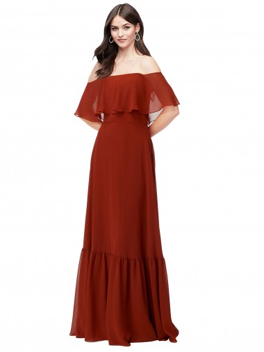 Rot A-Linien Off-Schulter Chiffon Lange Brautjungfernkleider Verkauf