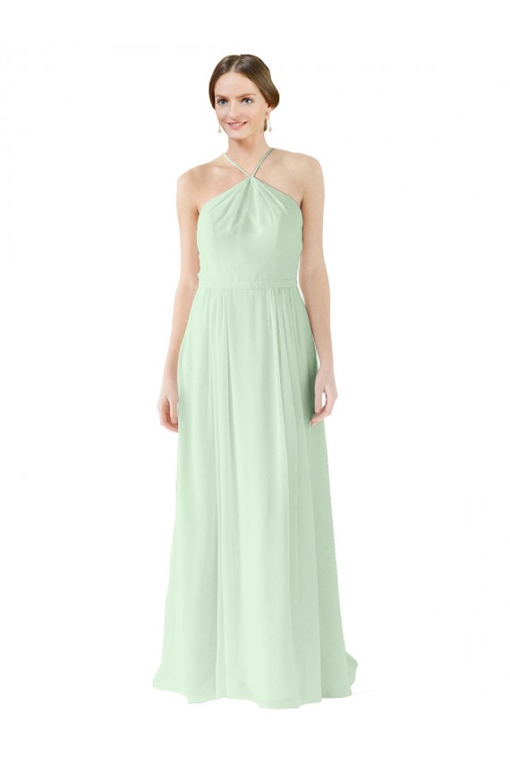 Salbeigrün A-Linien Neckholder Chiffon Lange Brautjungfernkleider Kaufen