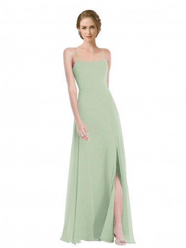 Salbeigrün A-Linien Scoop Chiffon Lange Brautjungfernkleider Verkauf