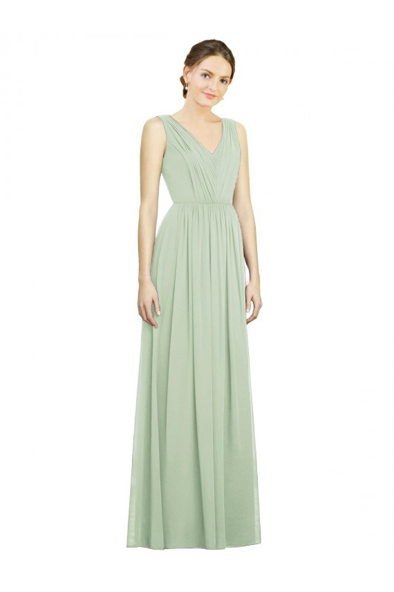 Salbeigrün A-Linien V-Ausschnitt Chiffon Lange Brautjungfernkleider Kaufen