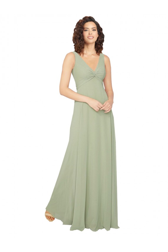 Salbeigrün A-Linien V-Ausschnitt Chiffon Lange Brautjungfernkleider Kaufen
