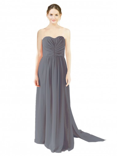 Schiefergrau A-Linien Chiffon Lange Brautjungfernkleider Verkauf