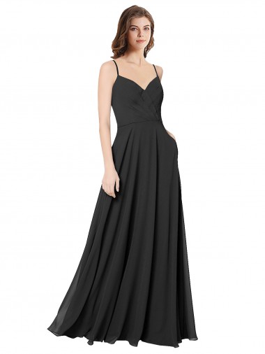 Schwarz A-Linien Chiffon Lange Brautjungfernkleider Verkauf
